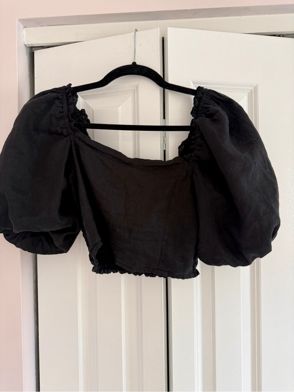 Faithfull the Brand Black Puff-Sleeve Crop Top